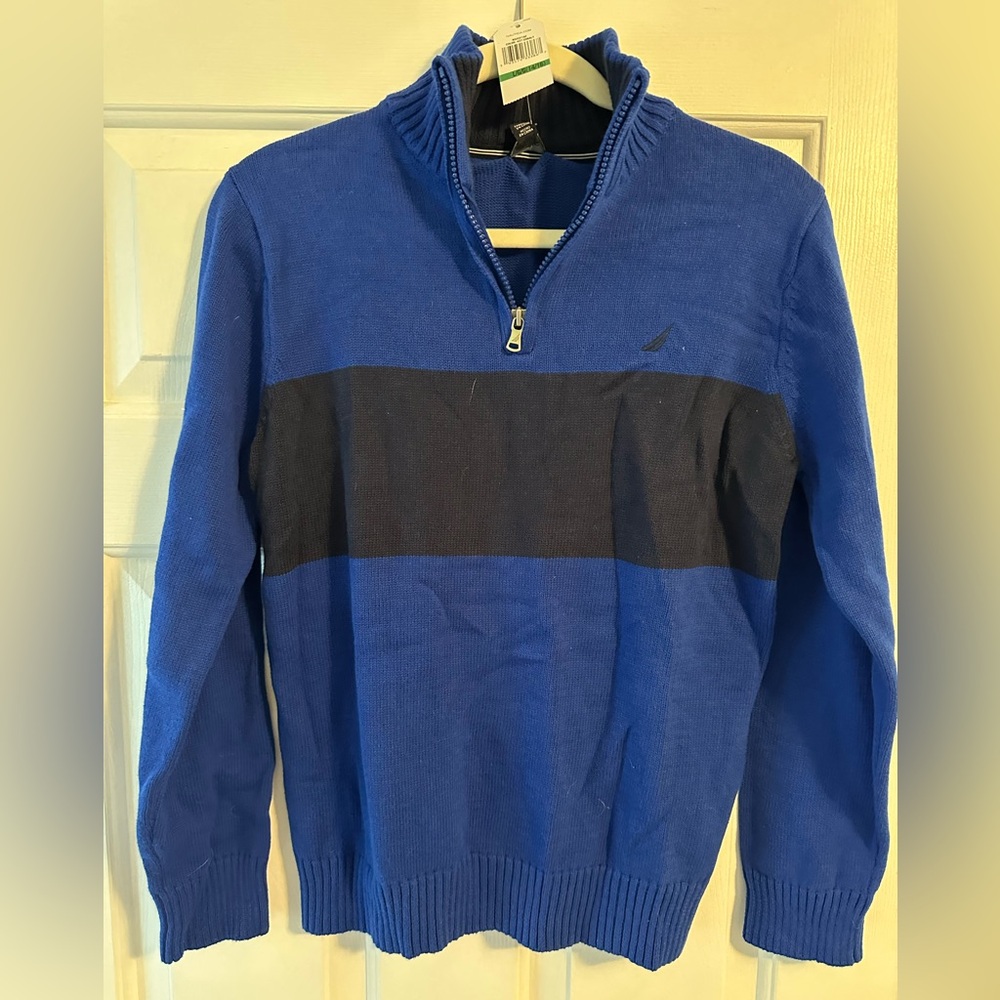 Nautica Boy’s Blue and Black Half-Zip Sweater